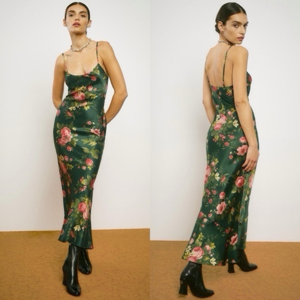 Reformation Parma Silk Dress in Belvedere Green Floral Size M